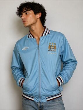 Umbro Manchester City Track Jacket MCFC Blue Full Zip Soccer Vintage Style Small
